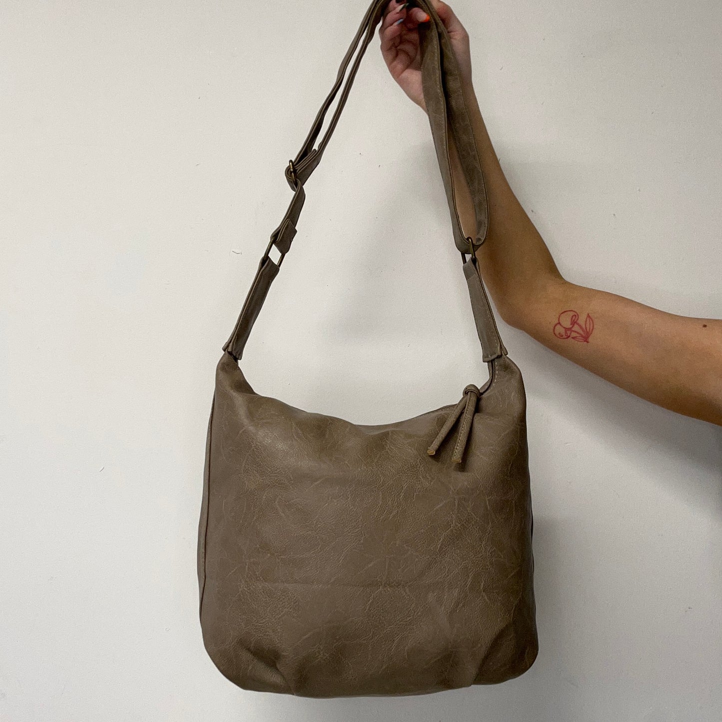 brown faux leather studded buckle shoulder bag