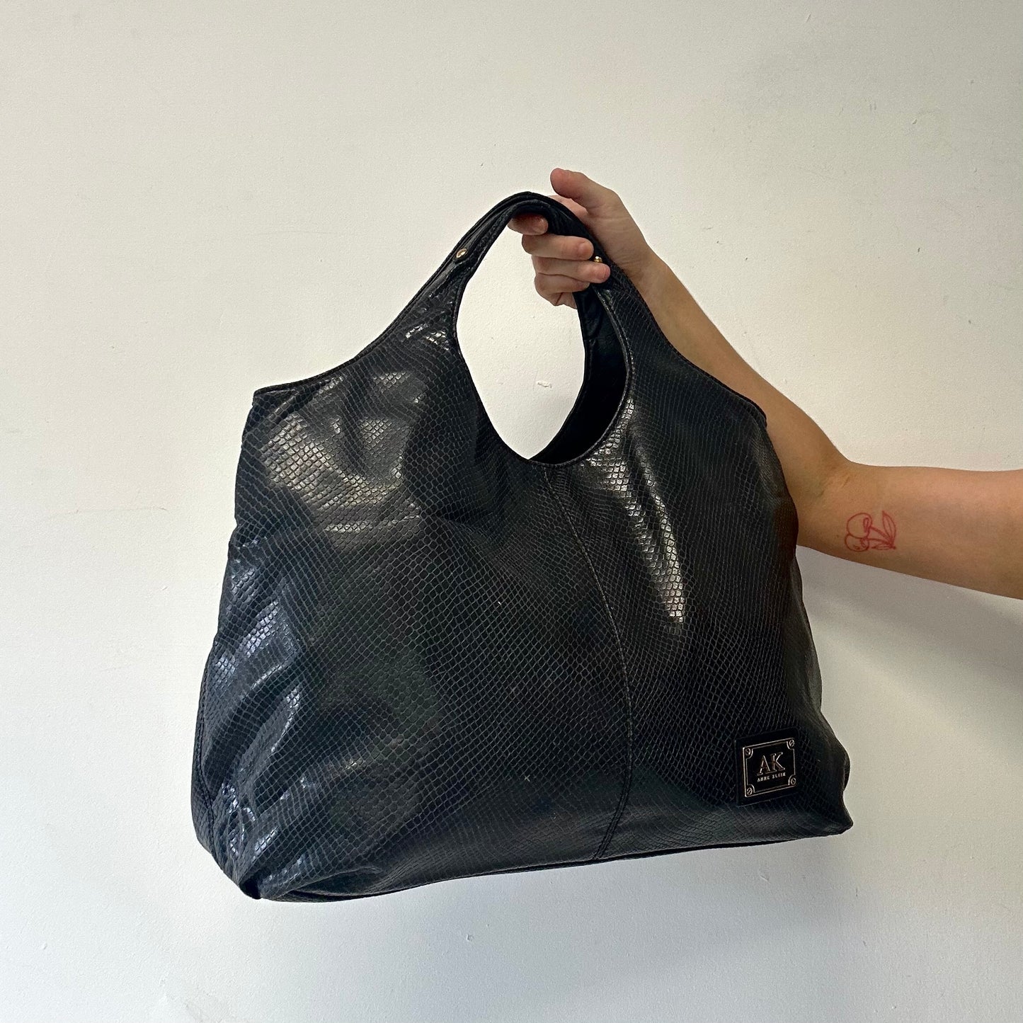 charcoal black faux leather croc effect shoulder bag