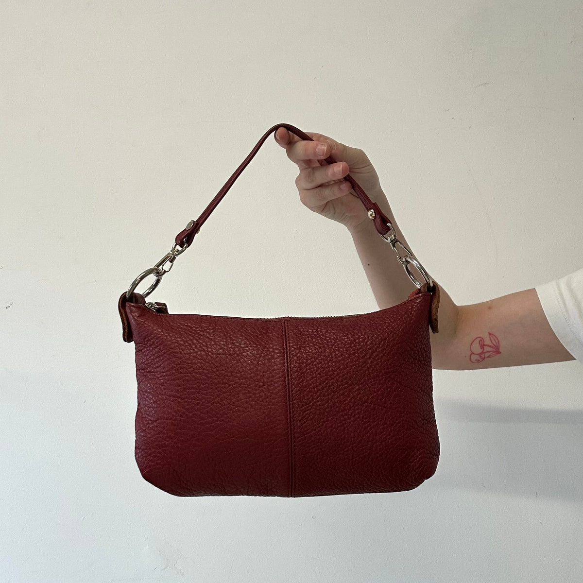 dark red genuine leather mini shoulder bag
