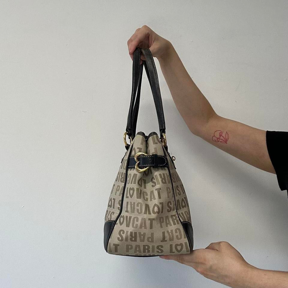 paris lovecat graphic faux leather shoulder bag