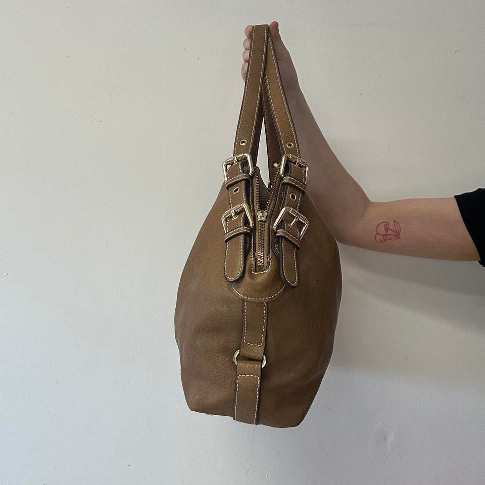 brown faux leather eyelet shoulder bag