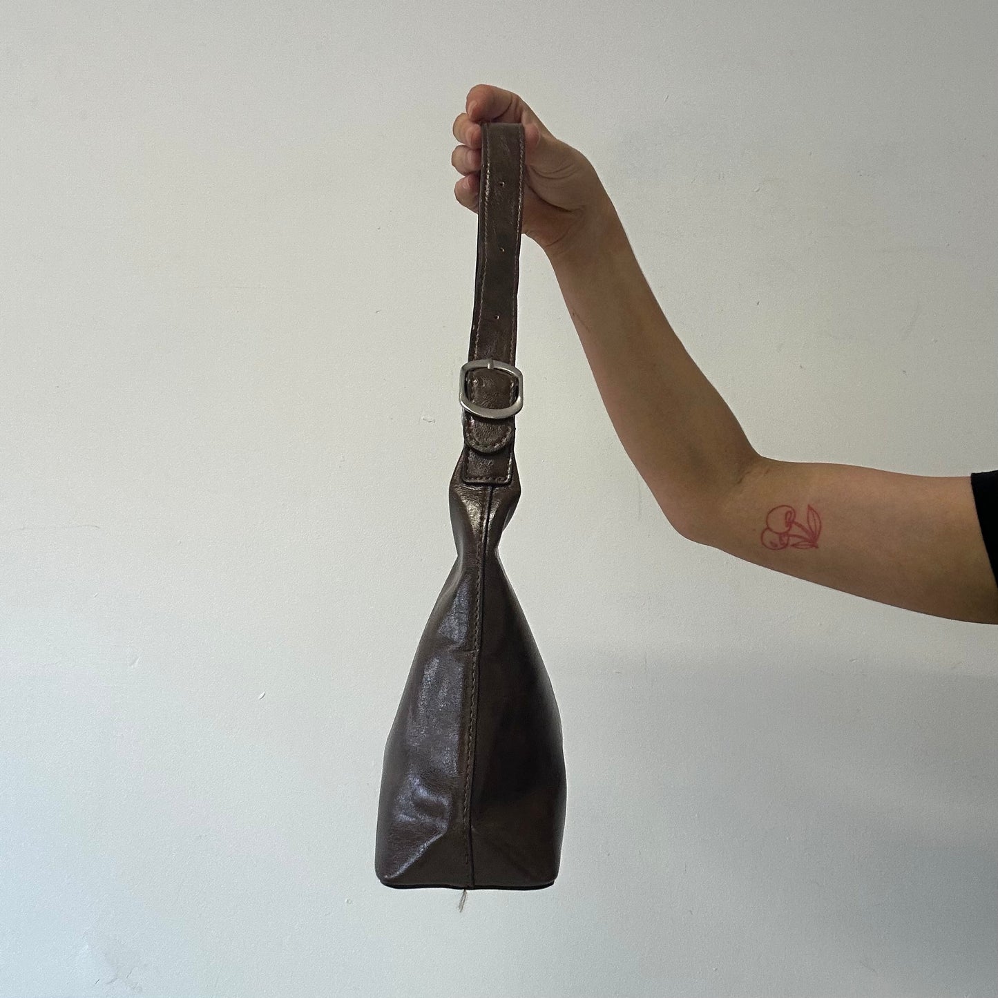 brown faux leather oversized buckle shoulder bag