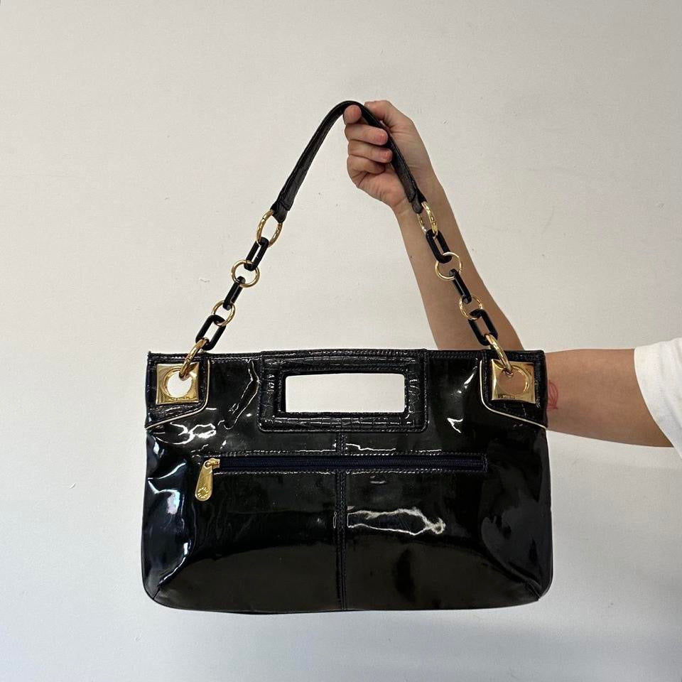 dark green faux leather shoulder clutch bag