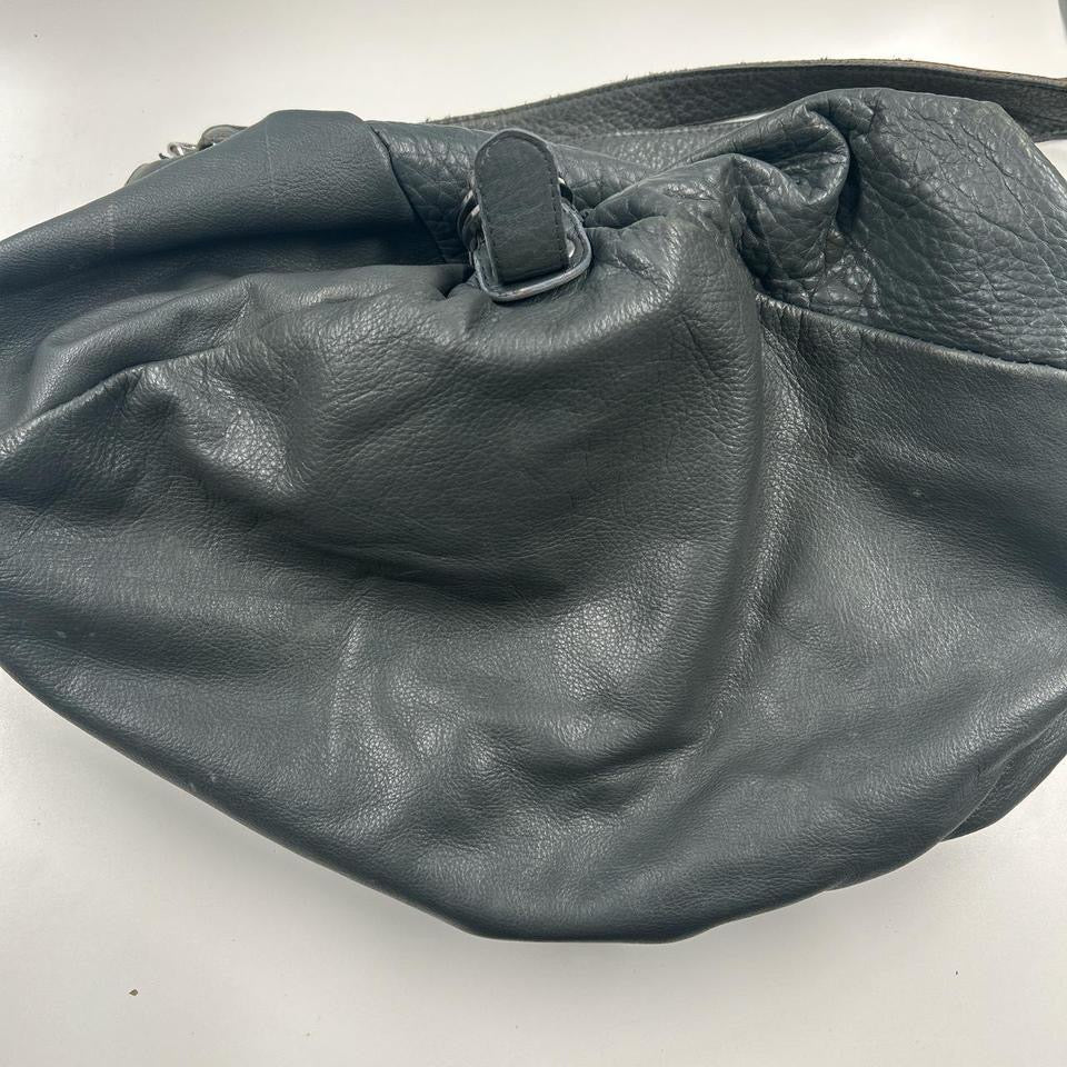 grey teal slouchy leather shoulder bag