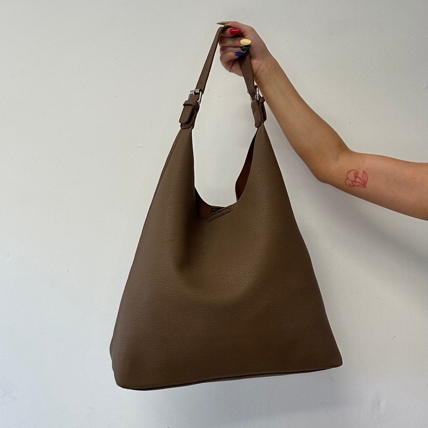 brown faux leather slouchy shoulder bag