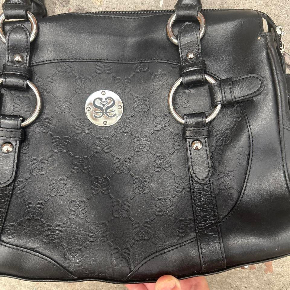 black faux leather silverware shoulder bag