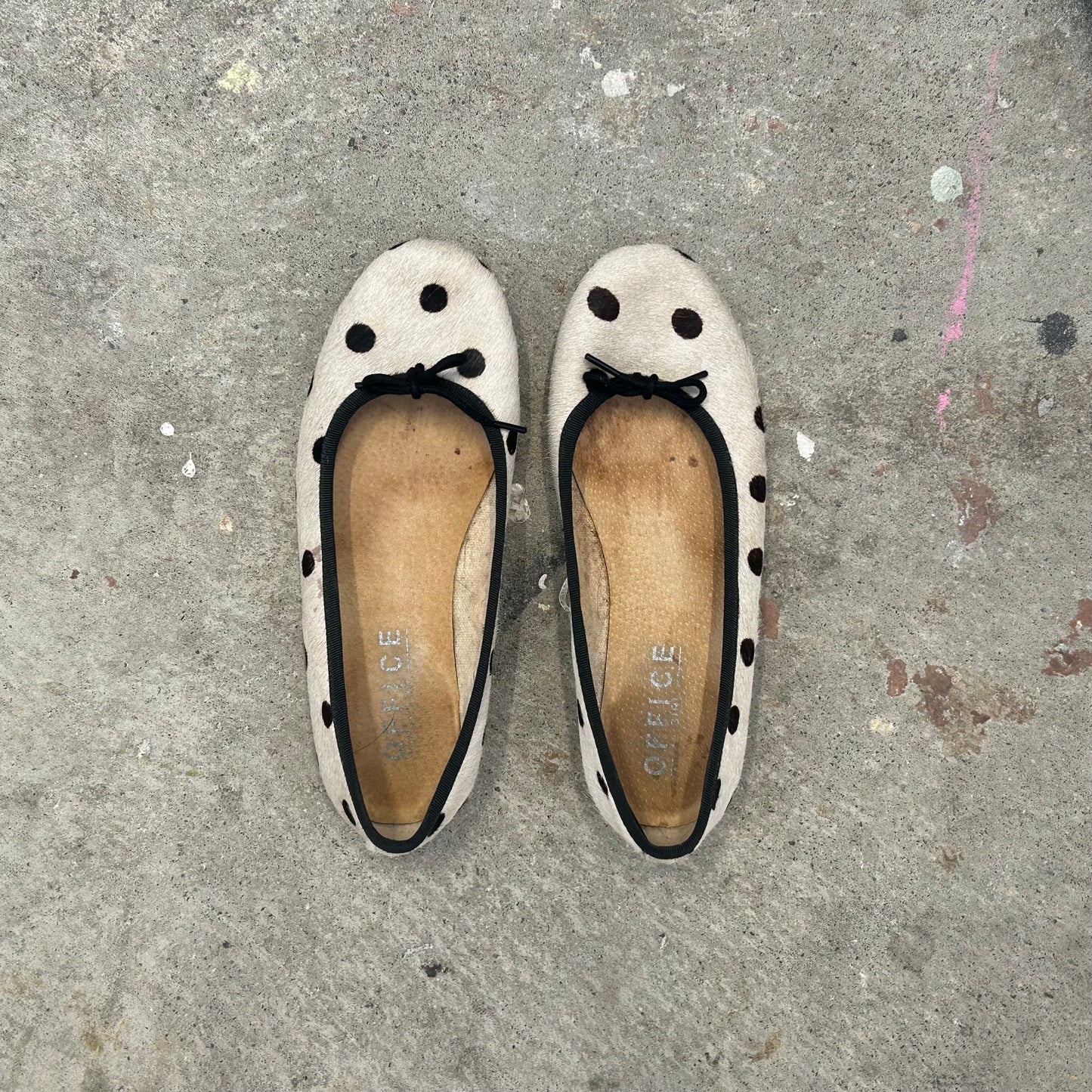 polka dot genuine leather cowhide ballet flats