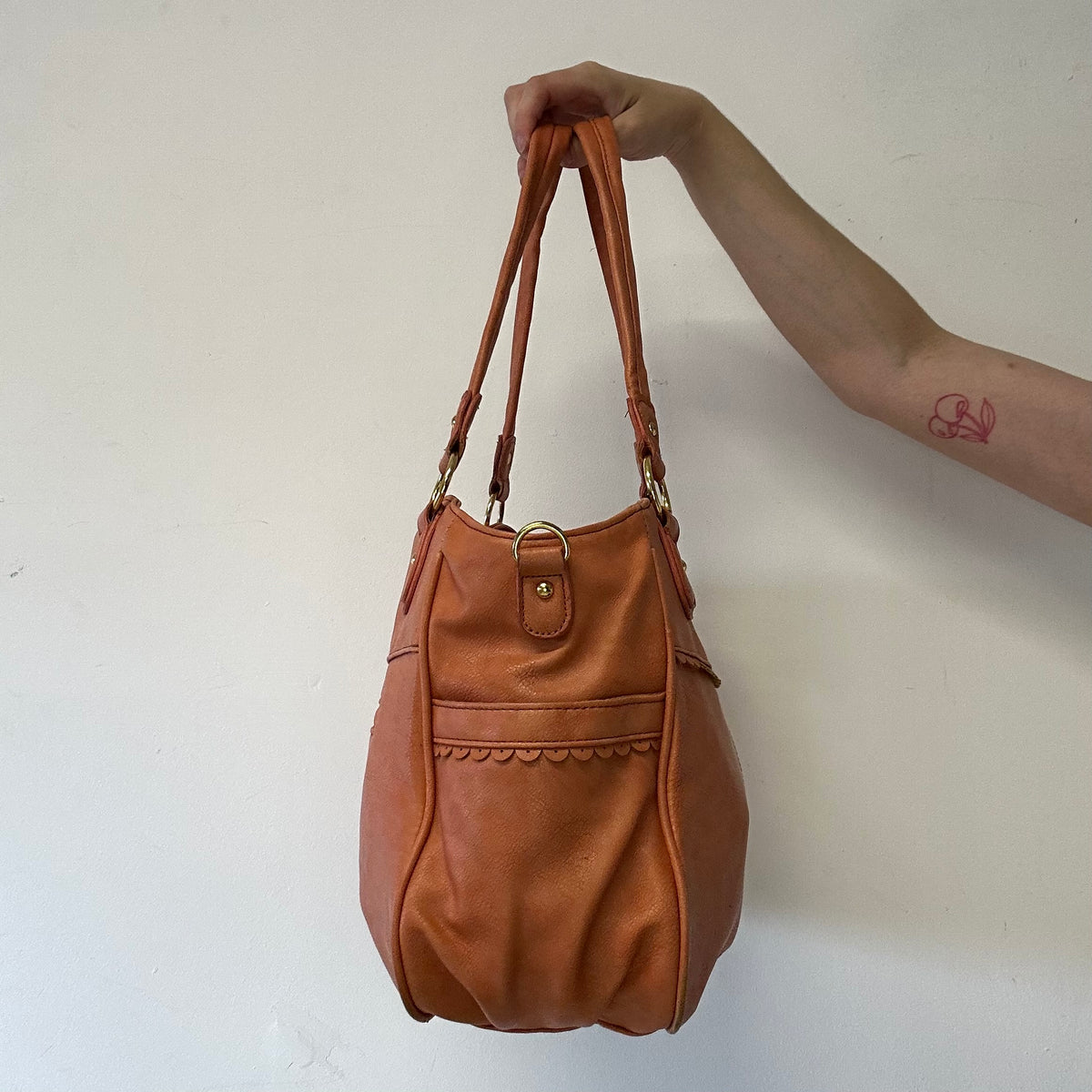 coral orange genuine leather shoulder bag