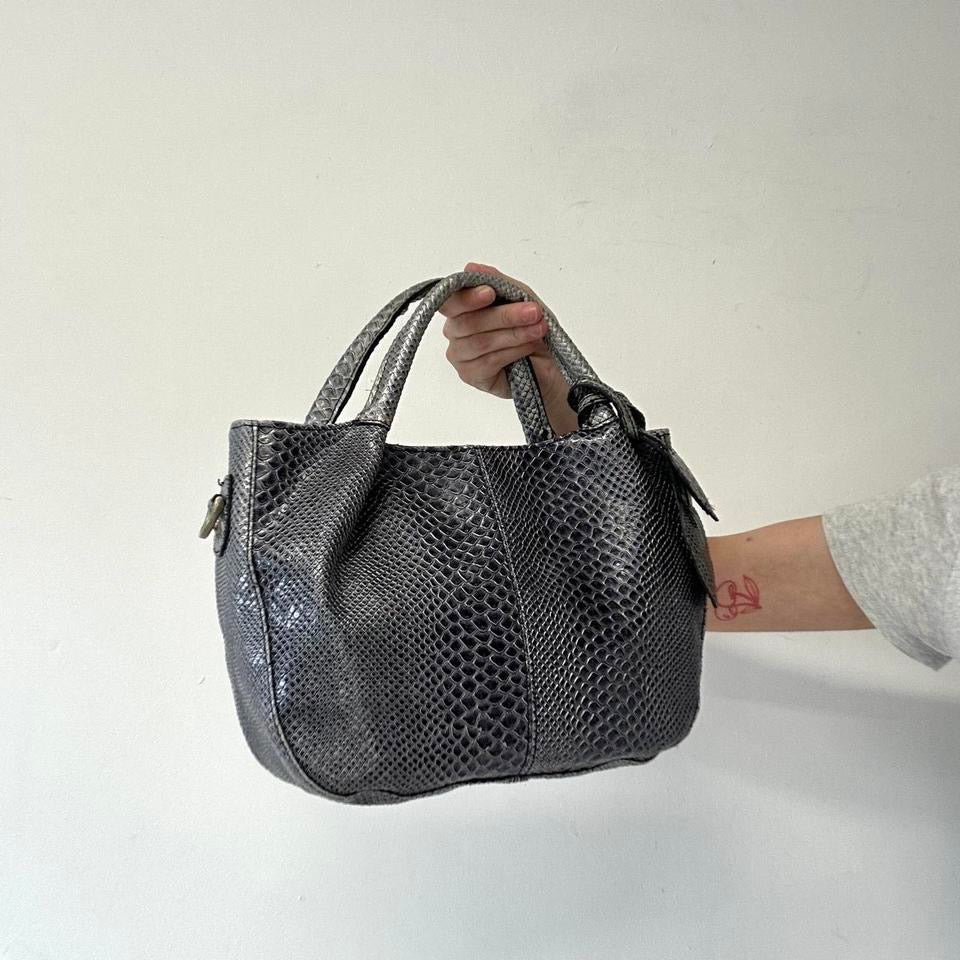 blue faux leather croc effect handbag