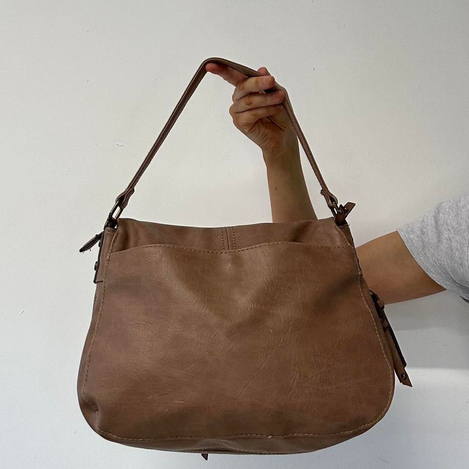 brown faux leather shoulder bag