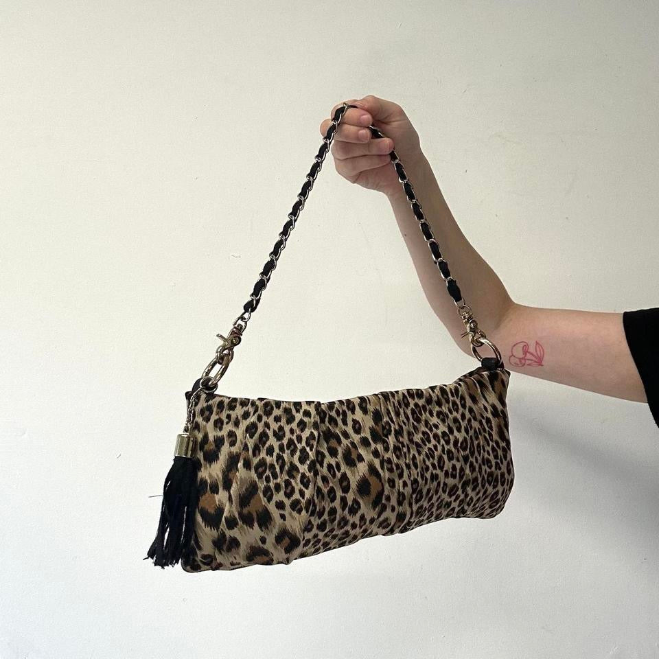 brown leopard print zip shoulder bag