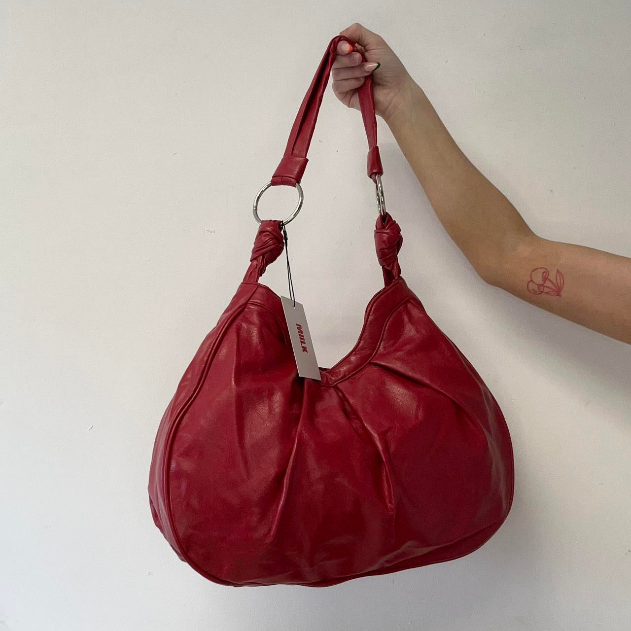 red faux leather hobo shoulder bag