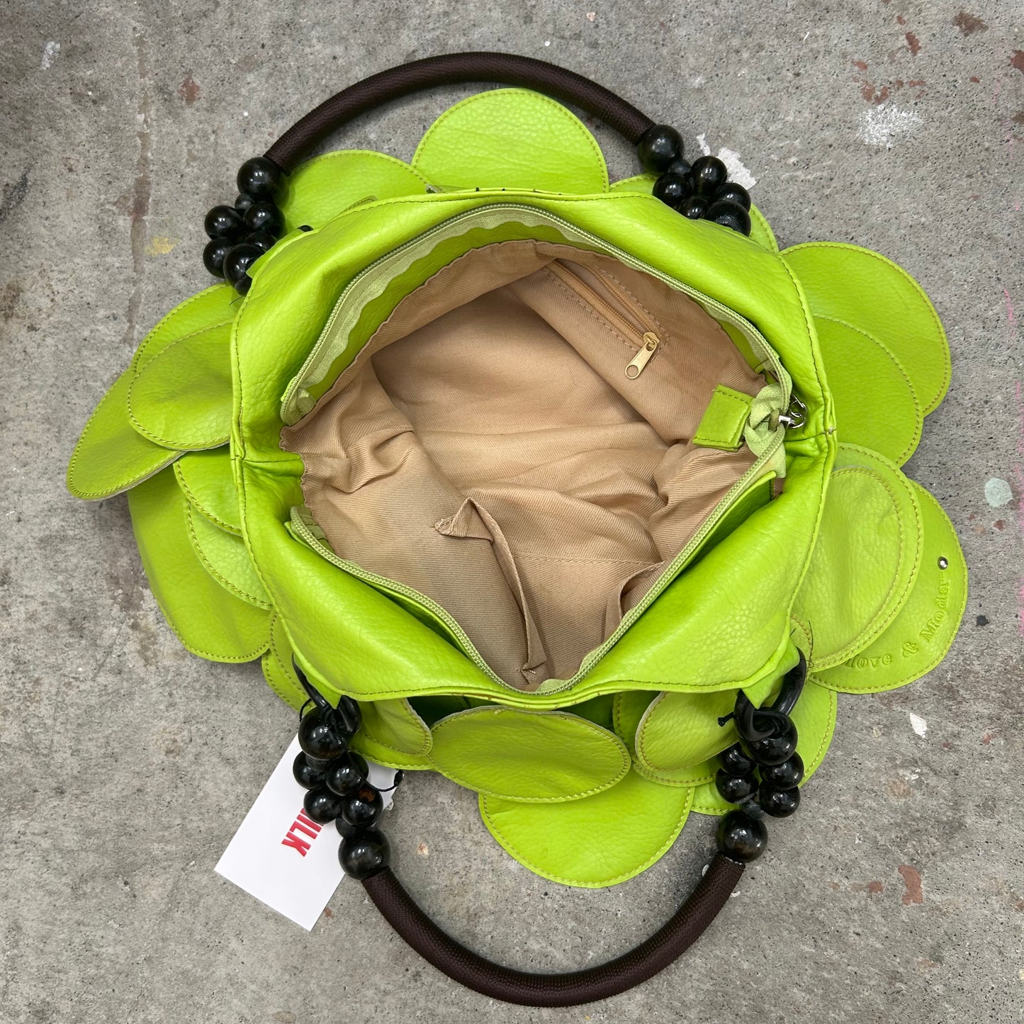 green faux leather disc beaded shoulder bag
