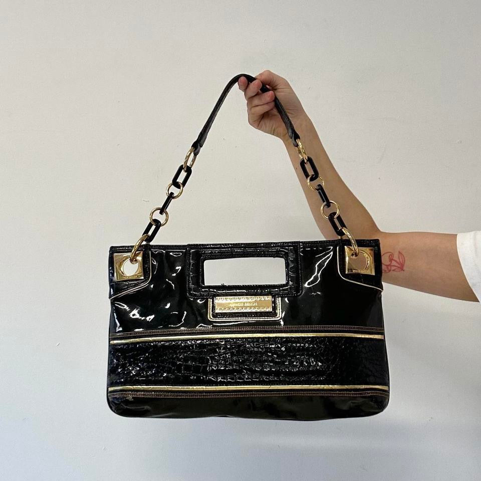 dark green faux leather shoulder clutch bag