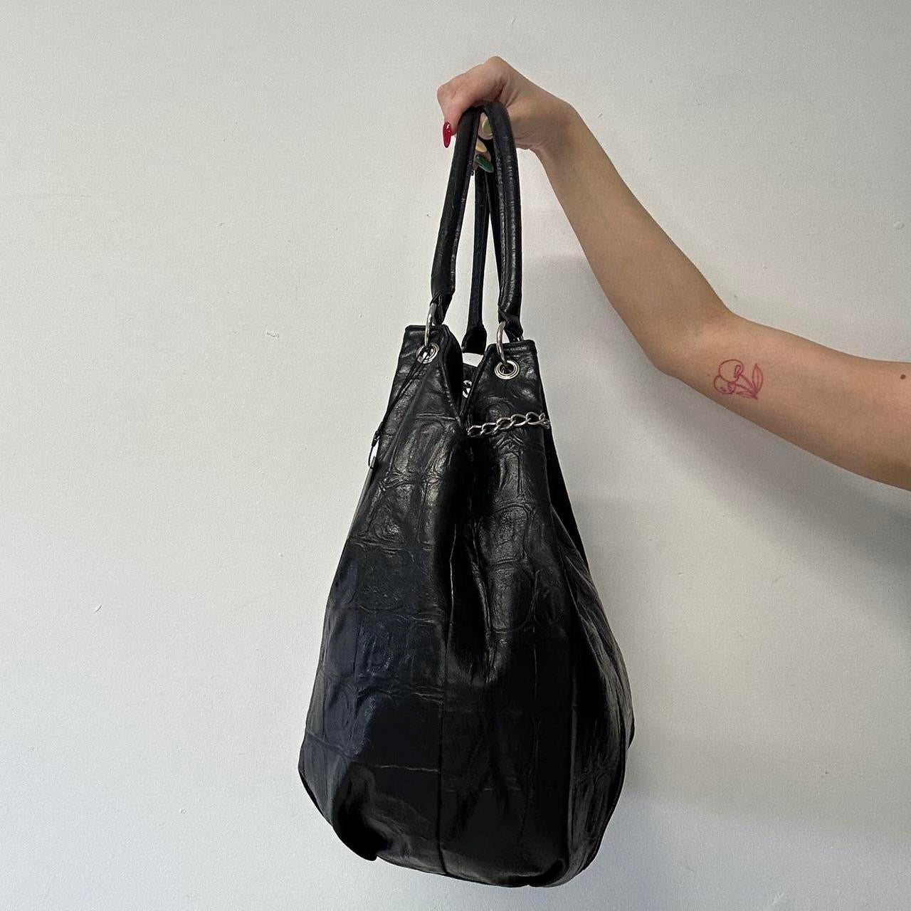 black faux leather croc effect shoulder bag