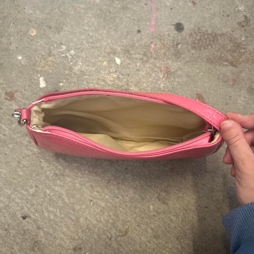 pink faux leather croc effect shoulder bag