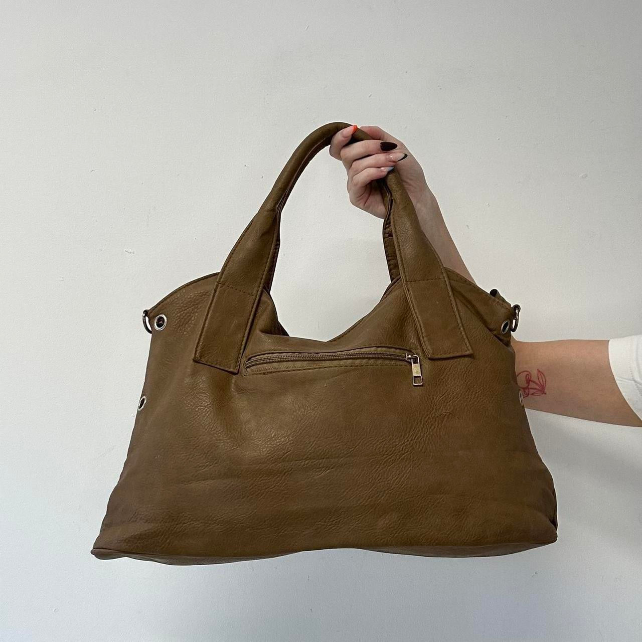 brown faux leather eyelet shoulder bag