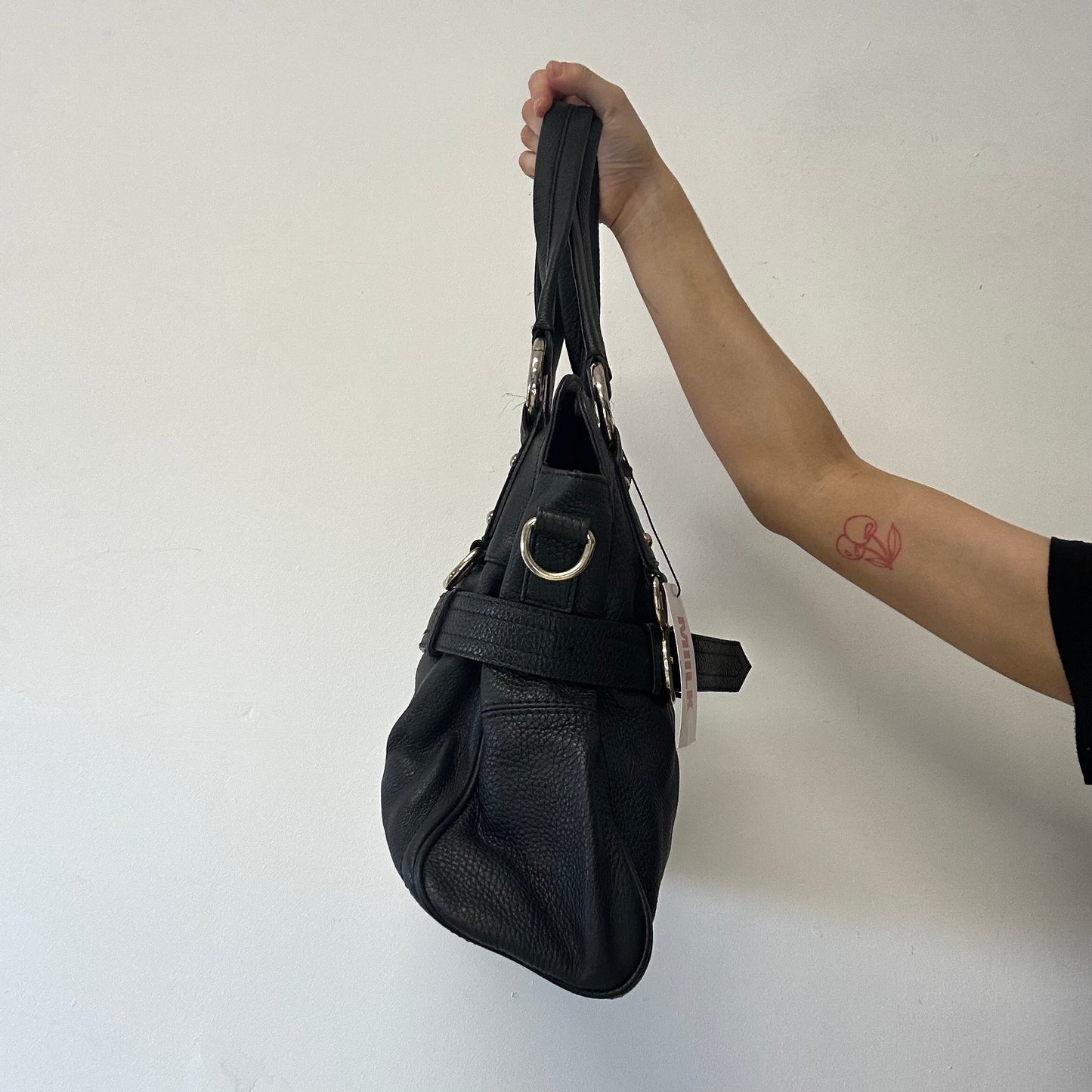 black belt buckle genuine calf leather shoulder bag