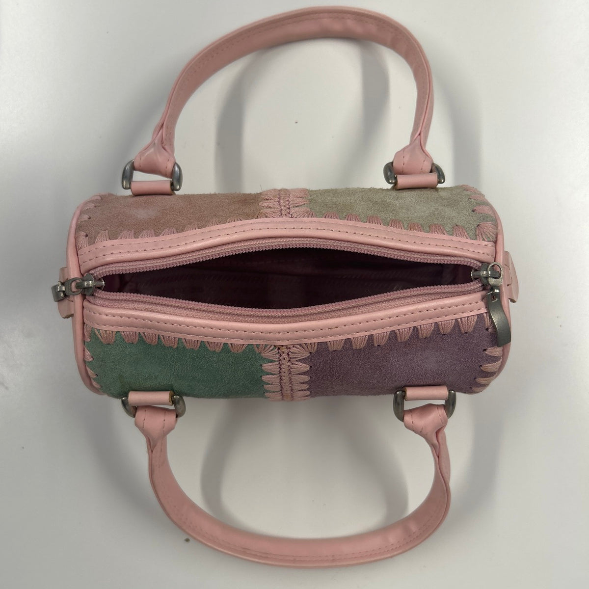 pastel patchwork stitching barrel mini handbag
