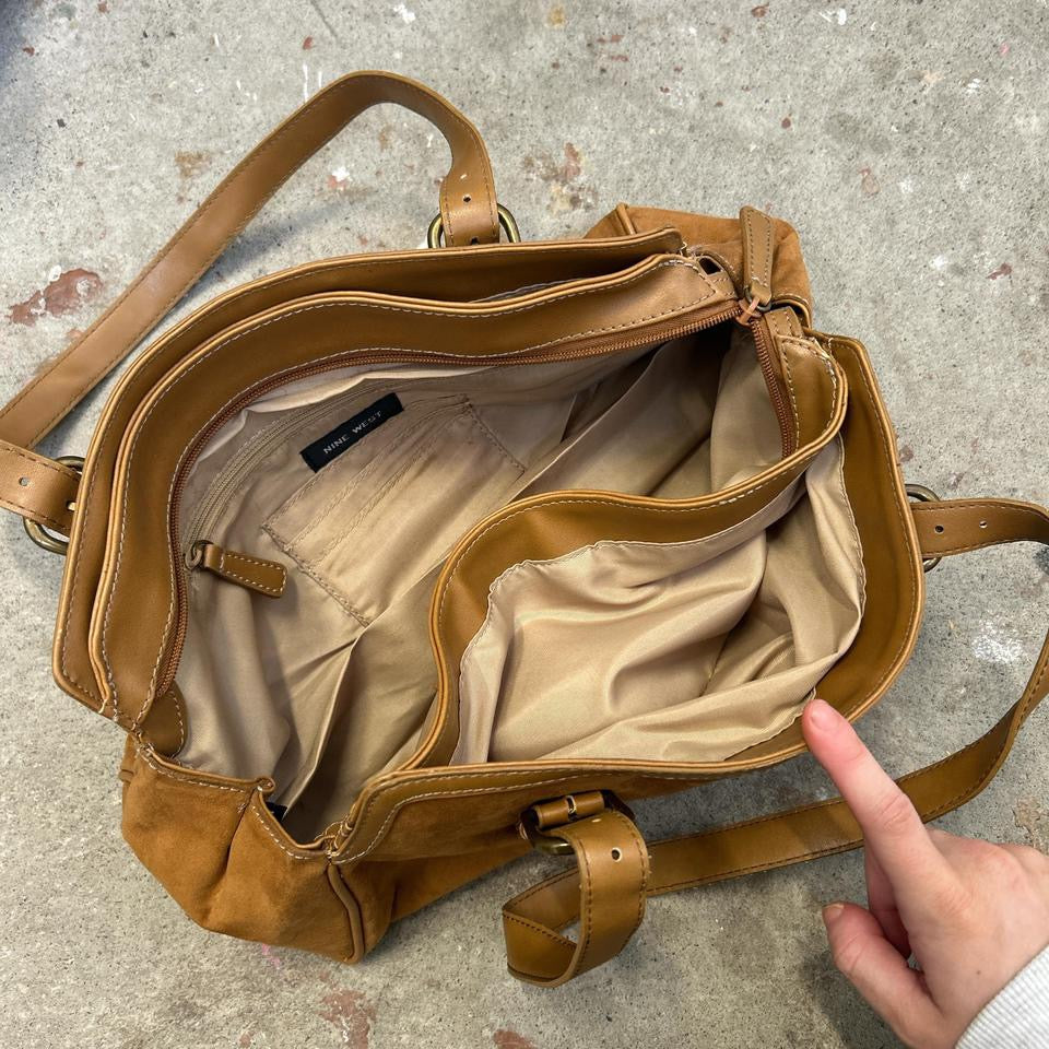 brown faux leather patterned shoulder bag