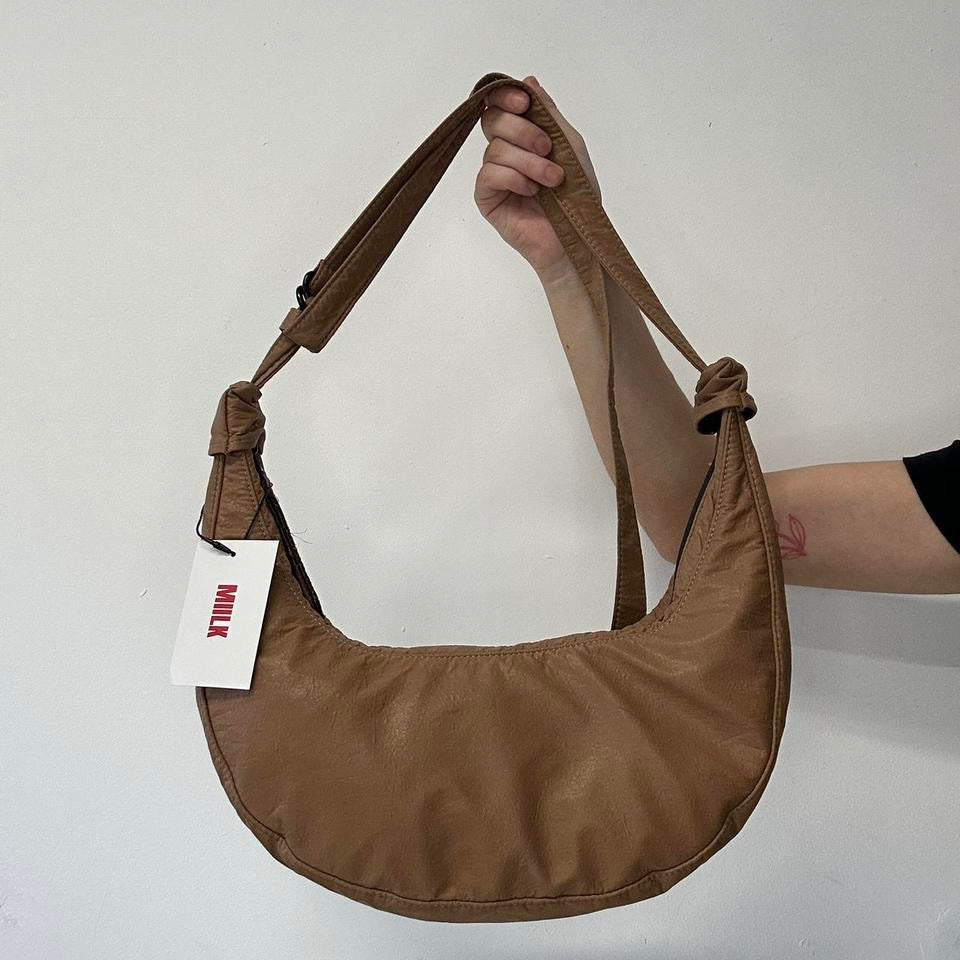 brown crescent adjustable strap shoulder  bag