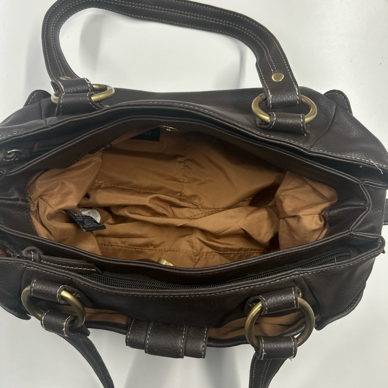 brown faux leather buckle shoulder bag