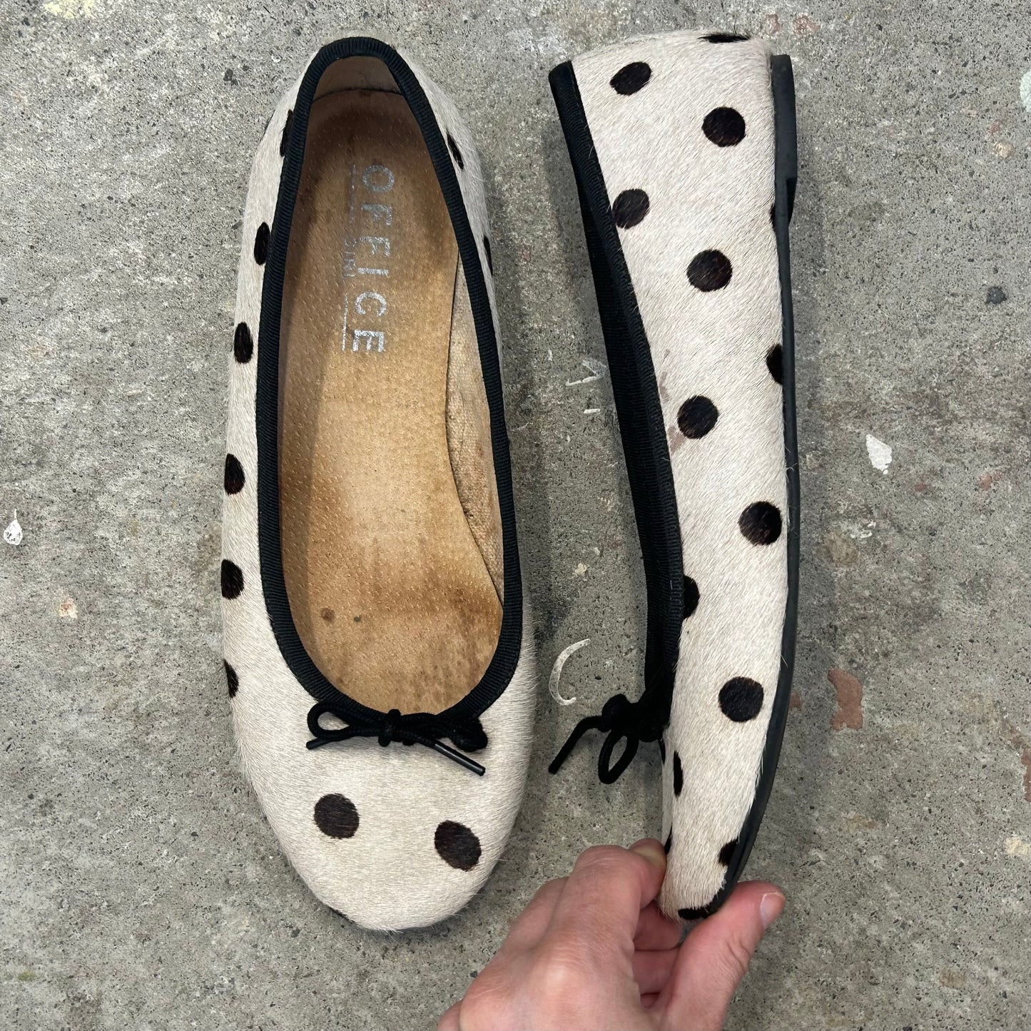 polka dot genuine leather cowhide ballet flats