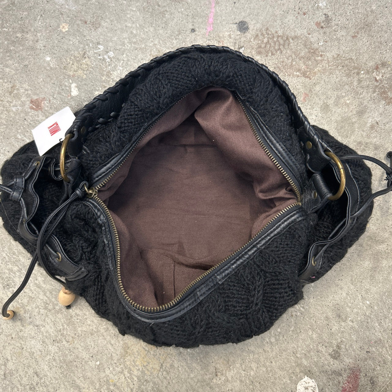 black knitted slouchy shoulder bag