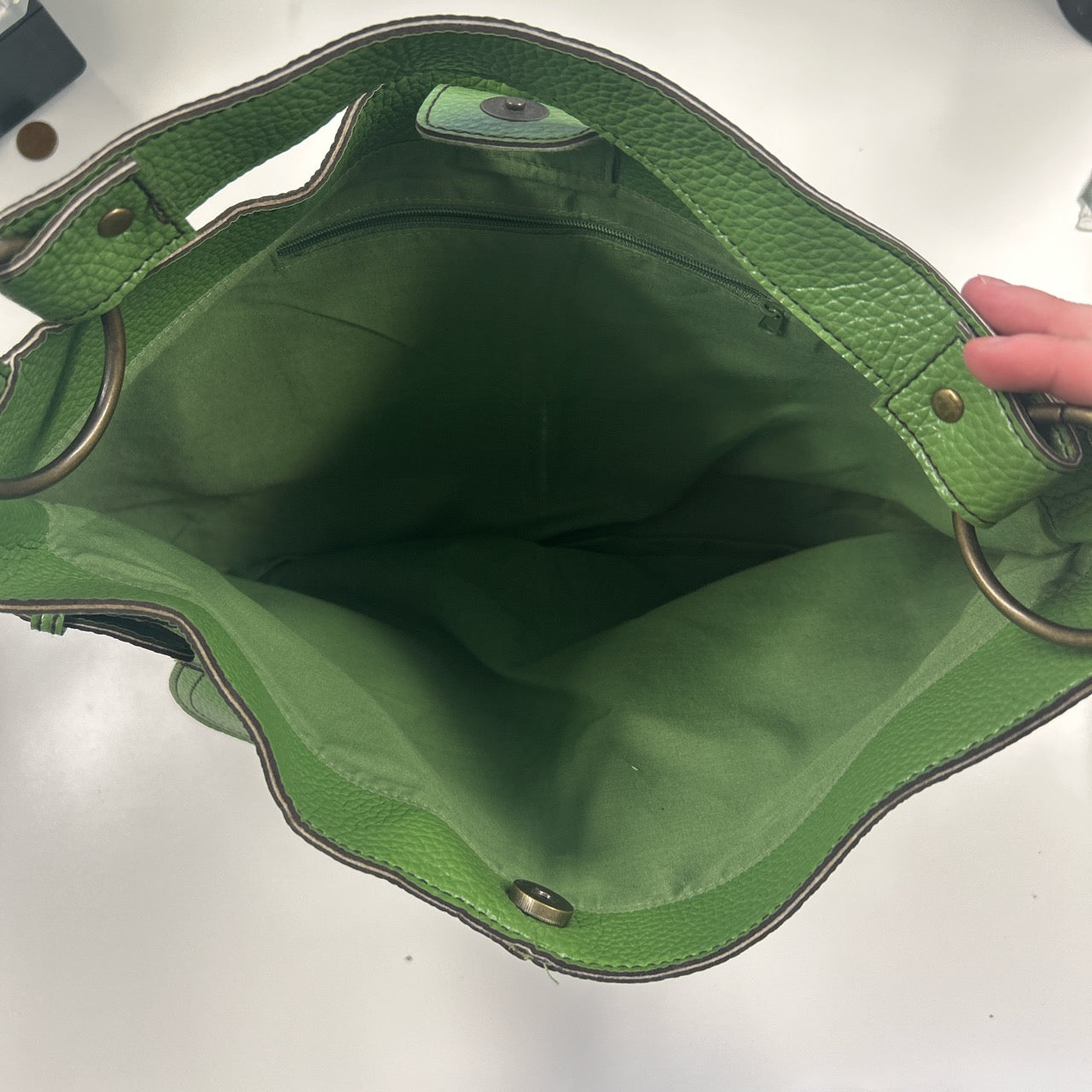 green double buckle faux leather shoulder bag