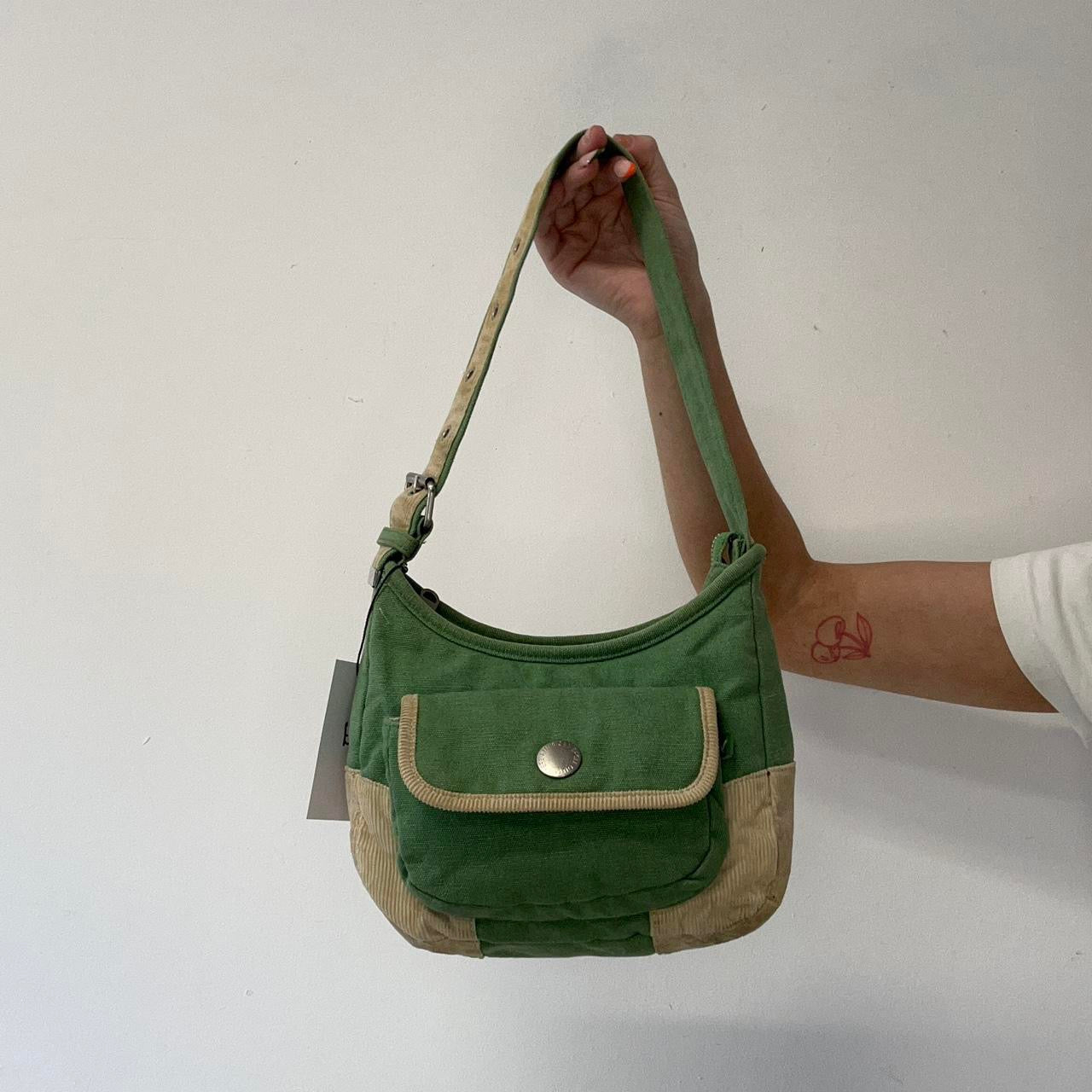green and cream small shoulder bag