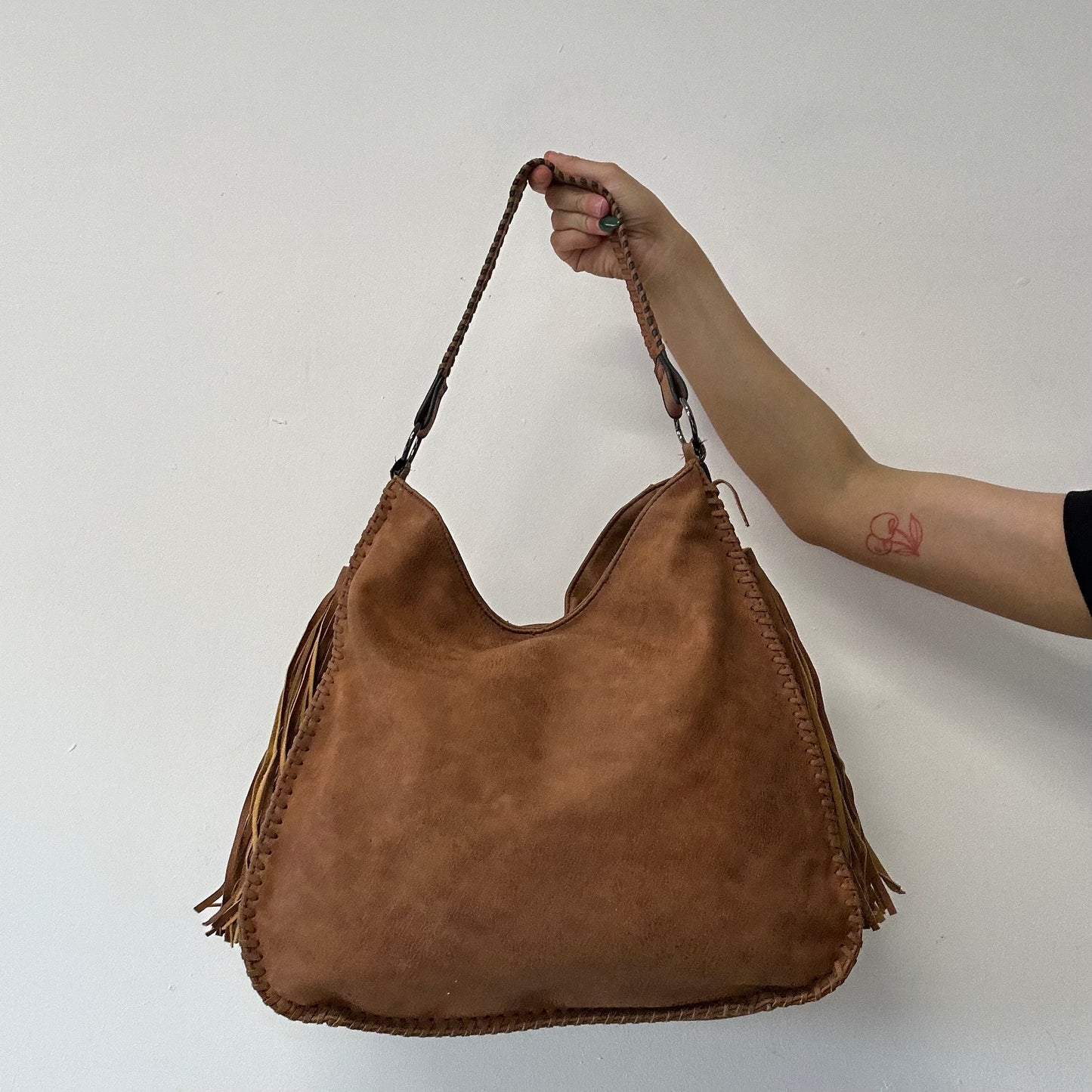 brown faux leather western fringe shoulder bag