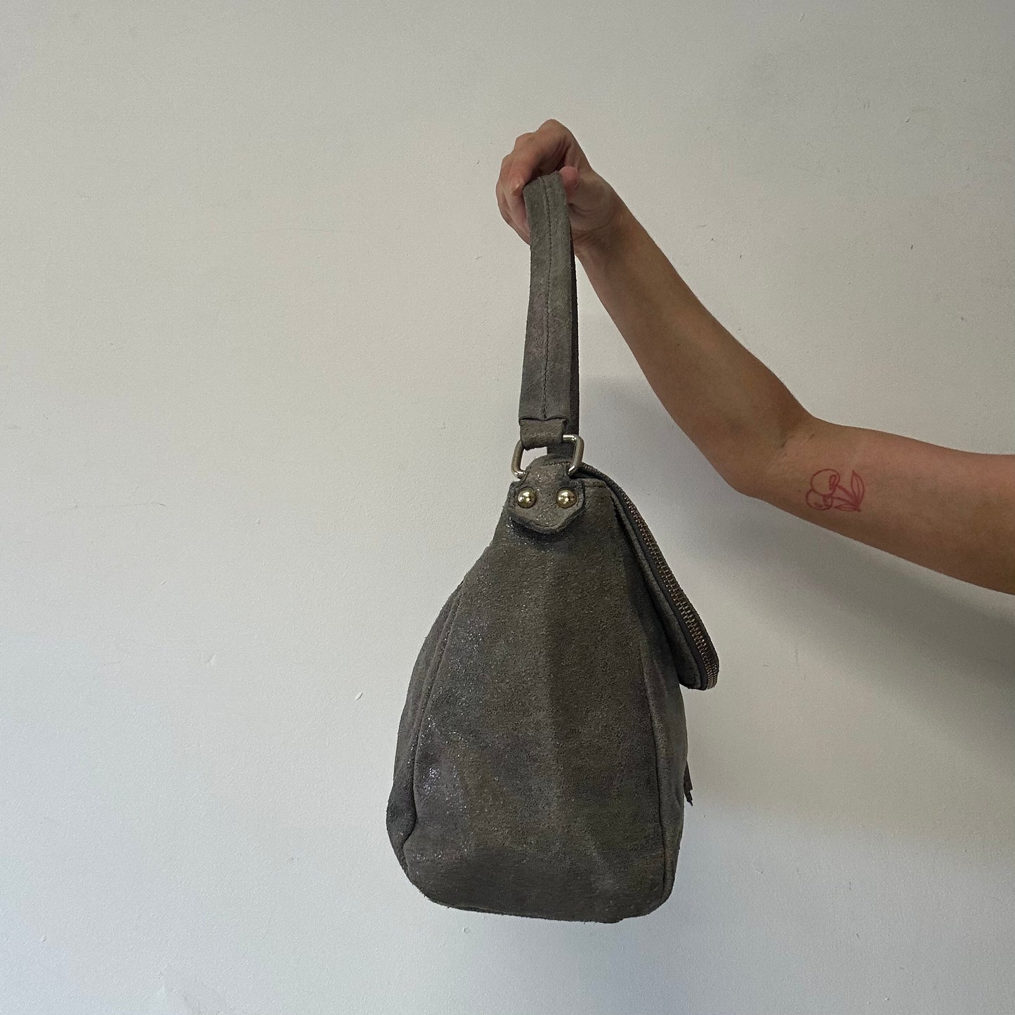 grey genuine leather shoulder bag