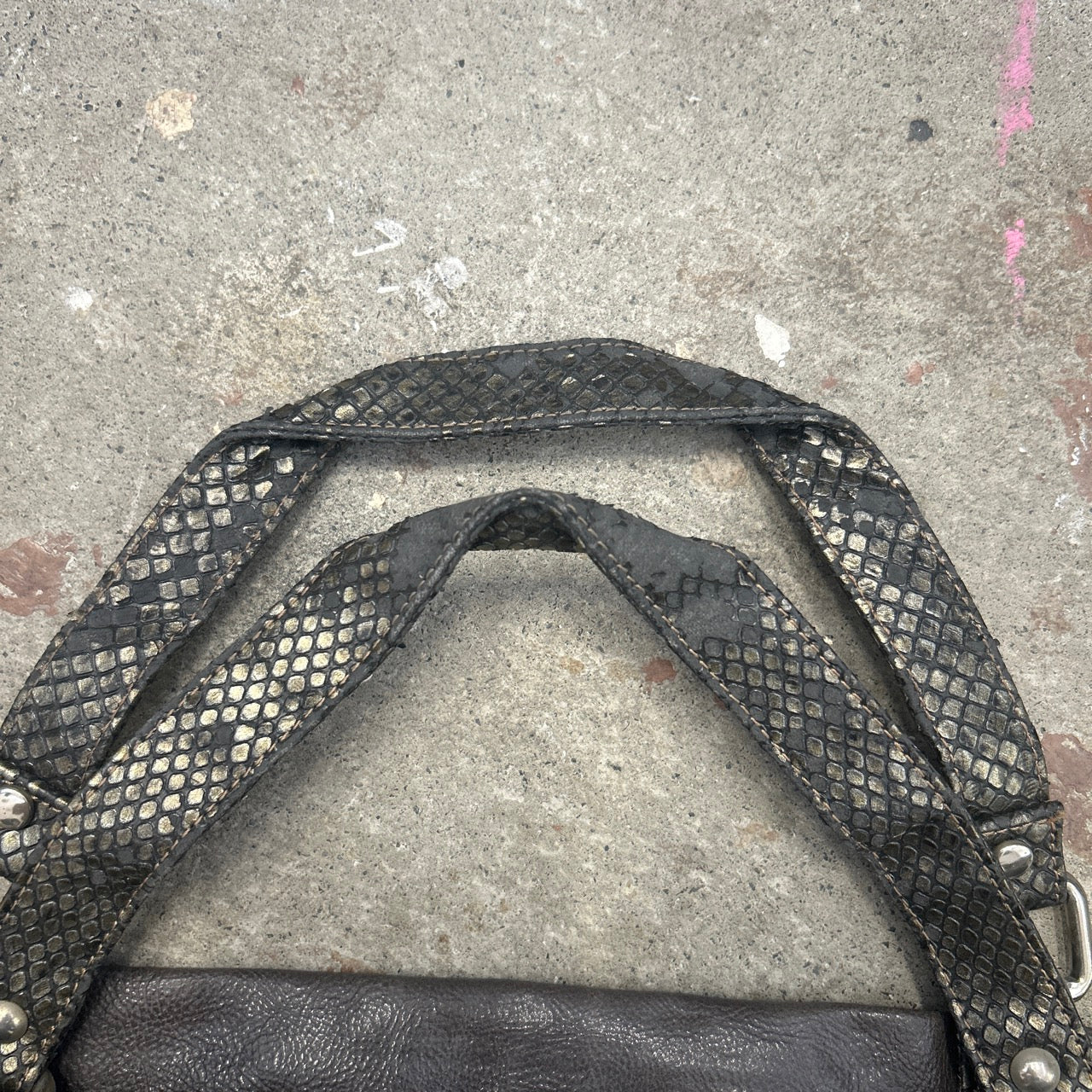 grey faux leather croc effect detailing shoulder bag