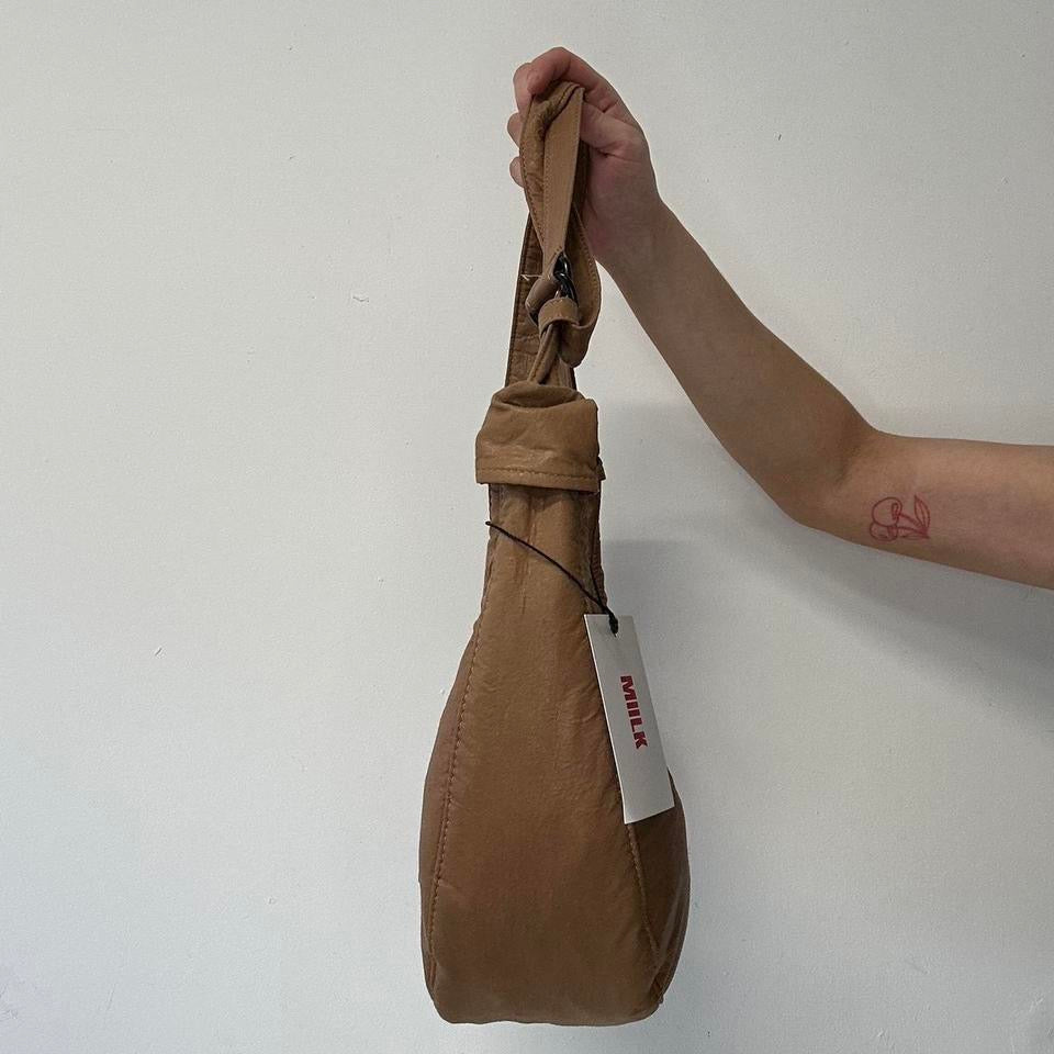 brown crescent adjustable strap shoulder  bag