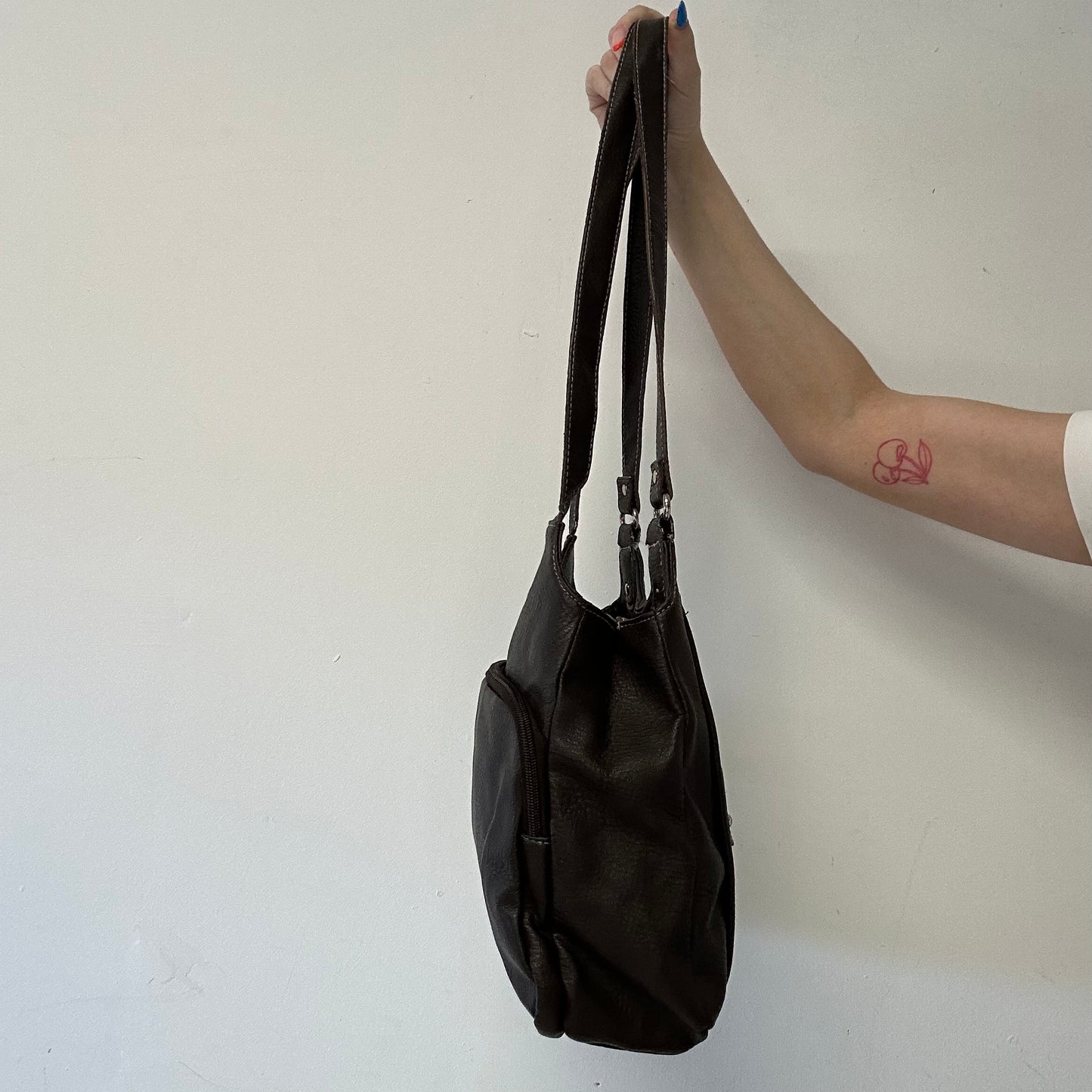 brown faux leather silverware shoulder bag