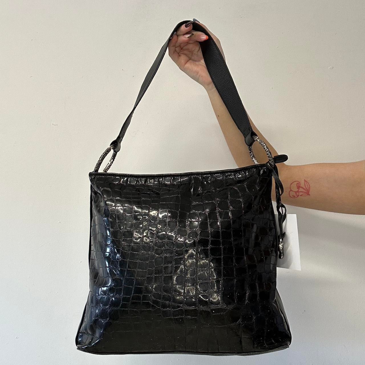 black crocodile leather shoulder bag