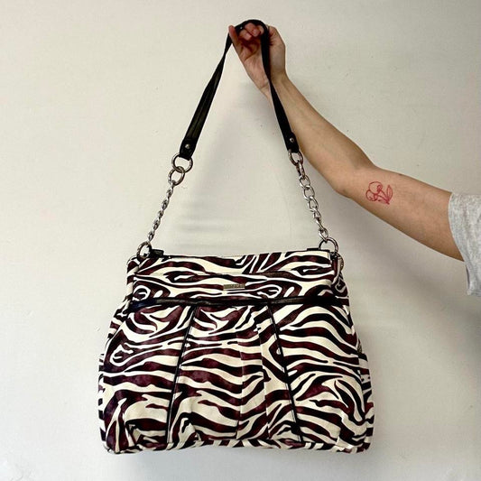 purple zebra print faux leather shoulder bag
