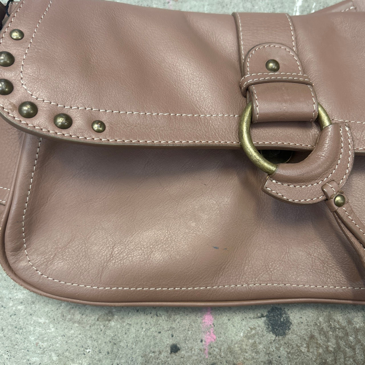 brown studded buckle shoulder bag
