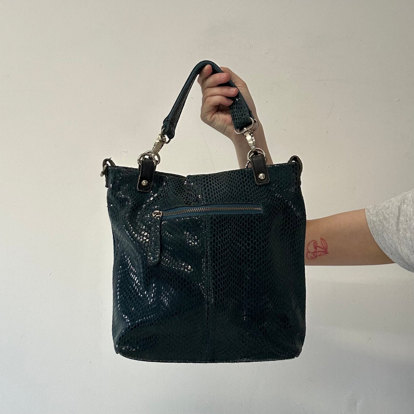 turquoise croc effect faux leather shoulder bag