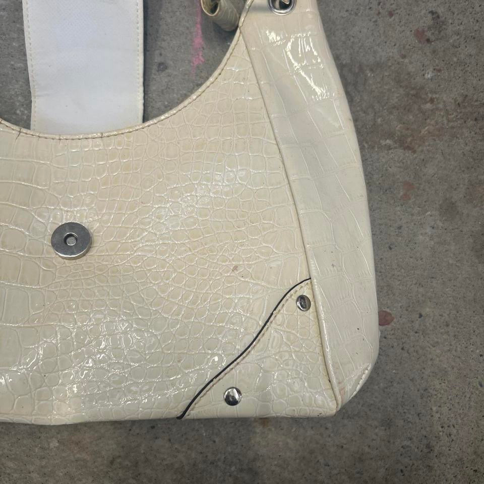 cream faux leather buckle effect shoulder bag