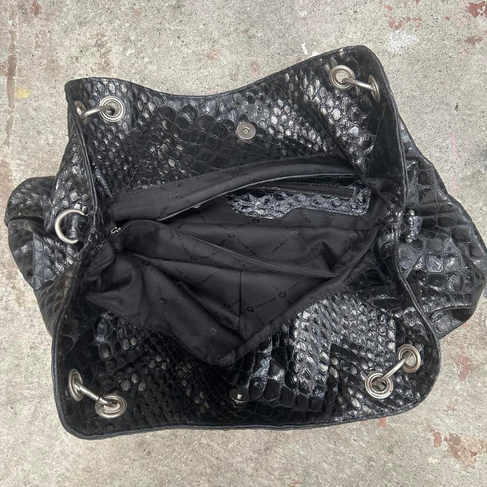 black faux leather croc effect shoulder bag