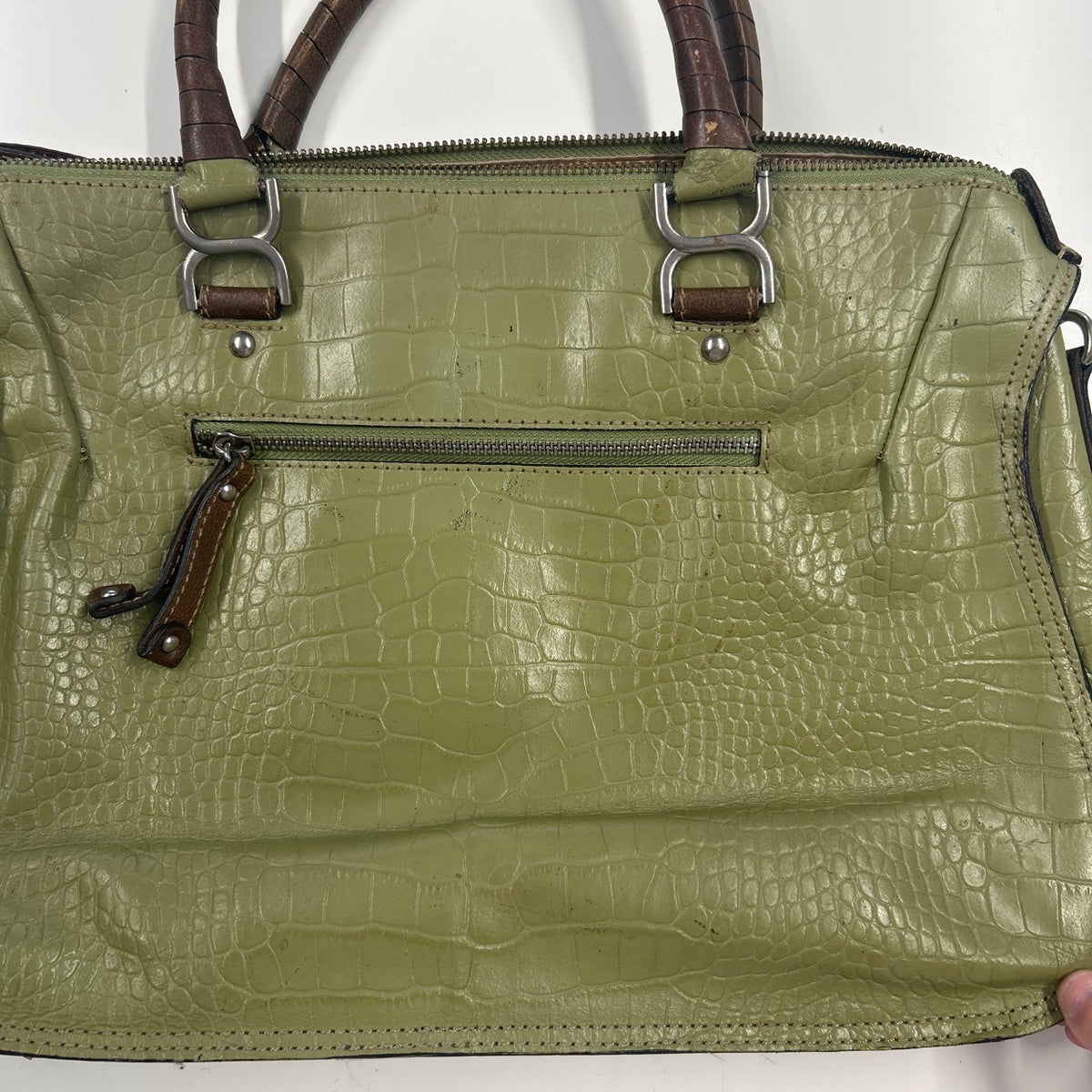 green croc effect genuine leather shoulder bag