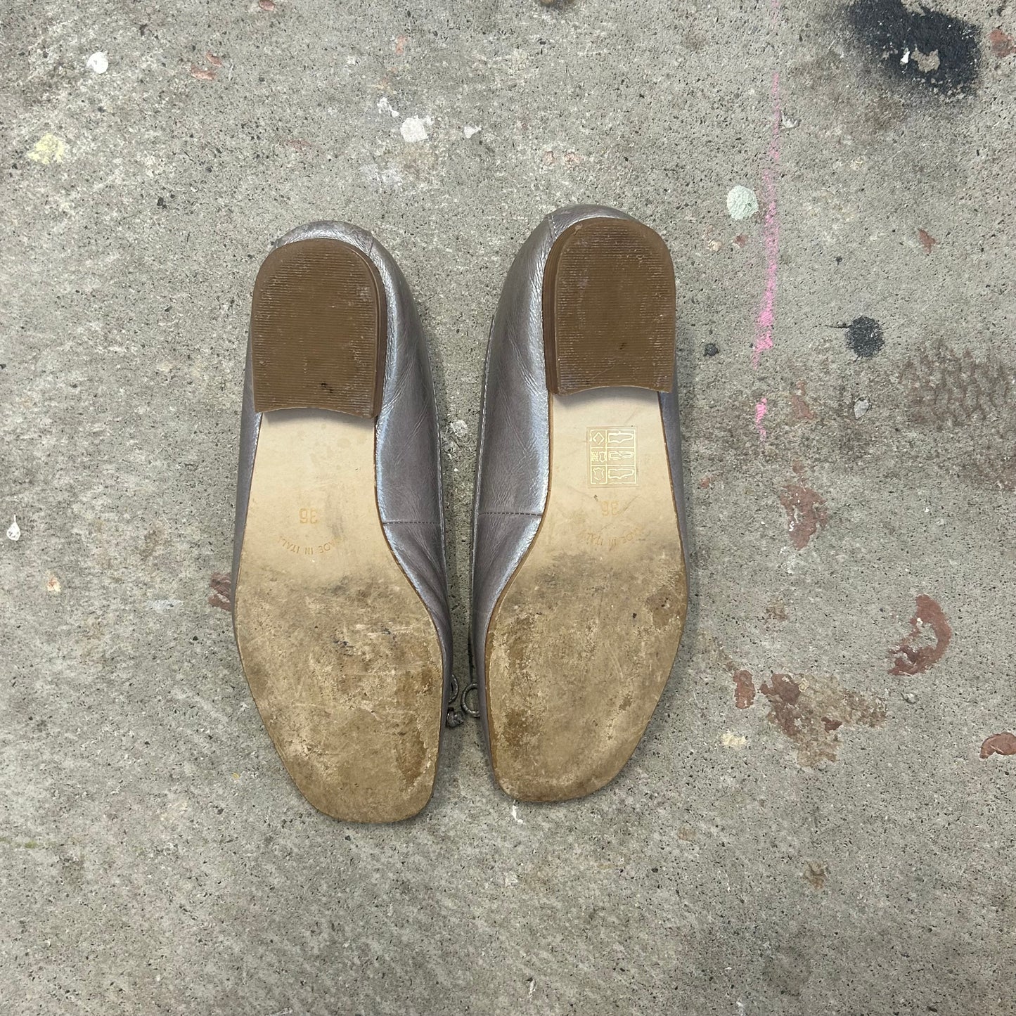 silver metallic leather ballet flats
