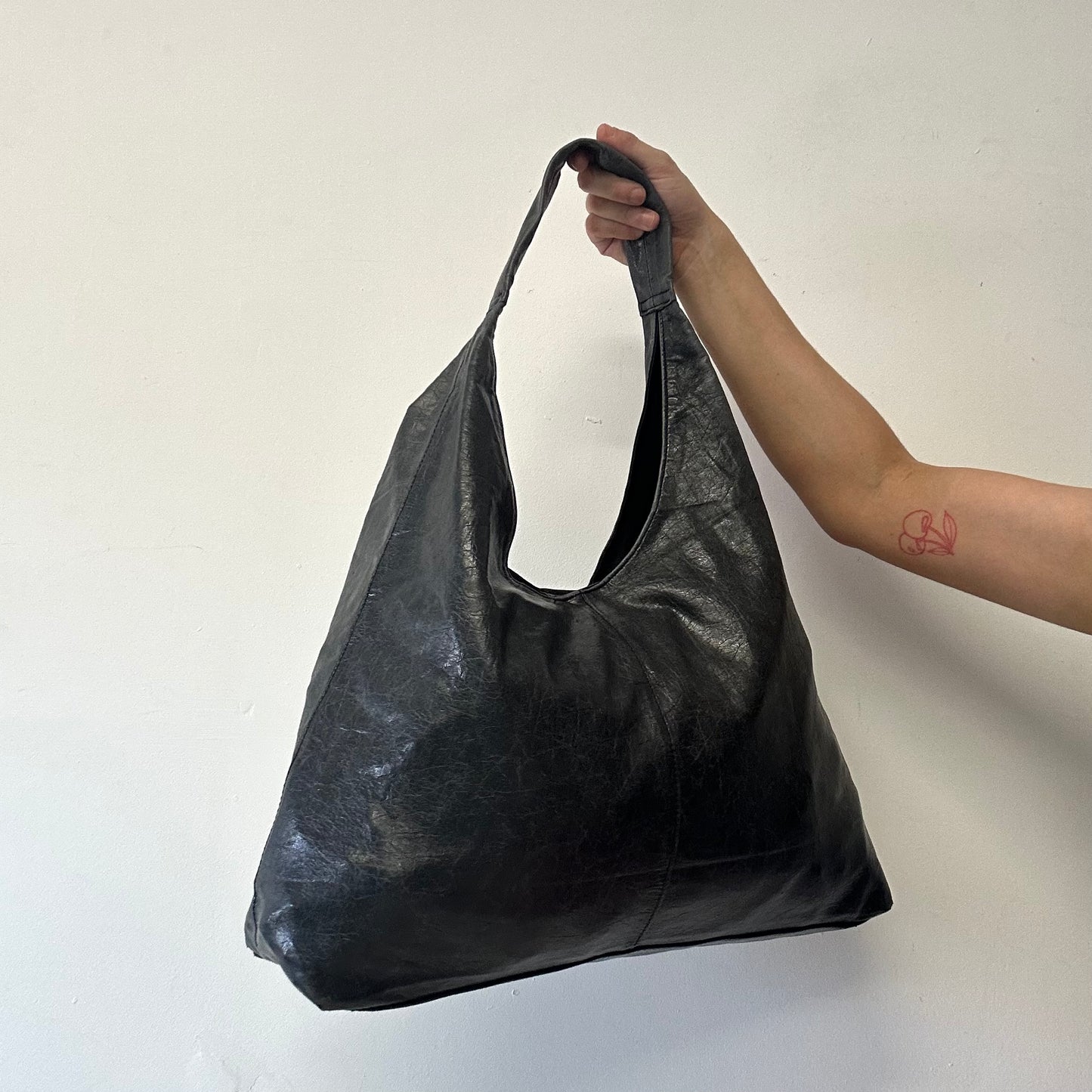 charcoal black faux leather slouchy shoulder bag