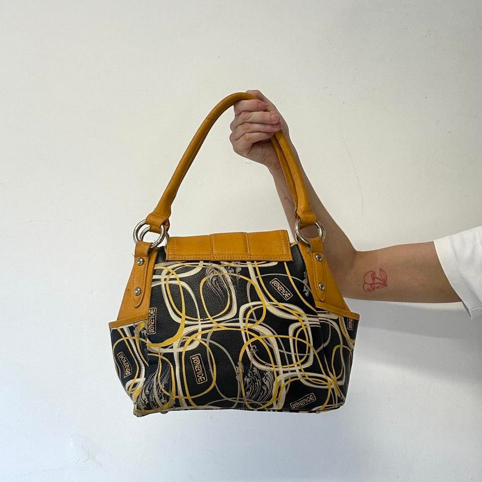 yellow and black patterned faux leather shoulder bag