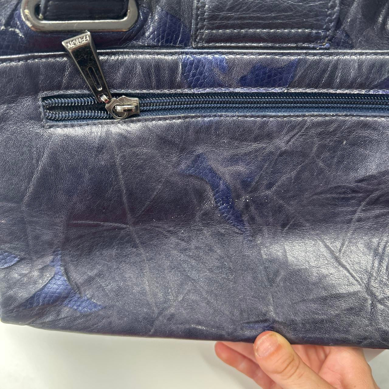 navy blue faux leather oversized buckle shoulder bag