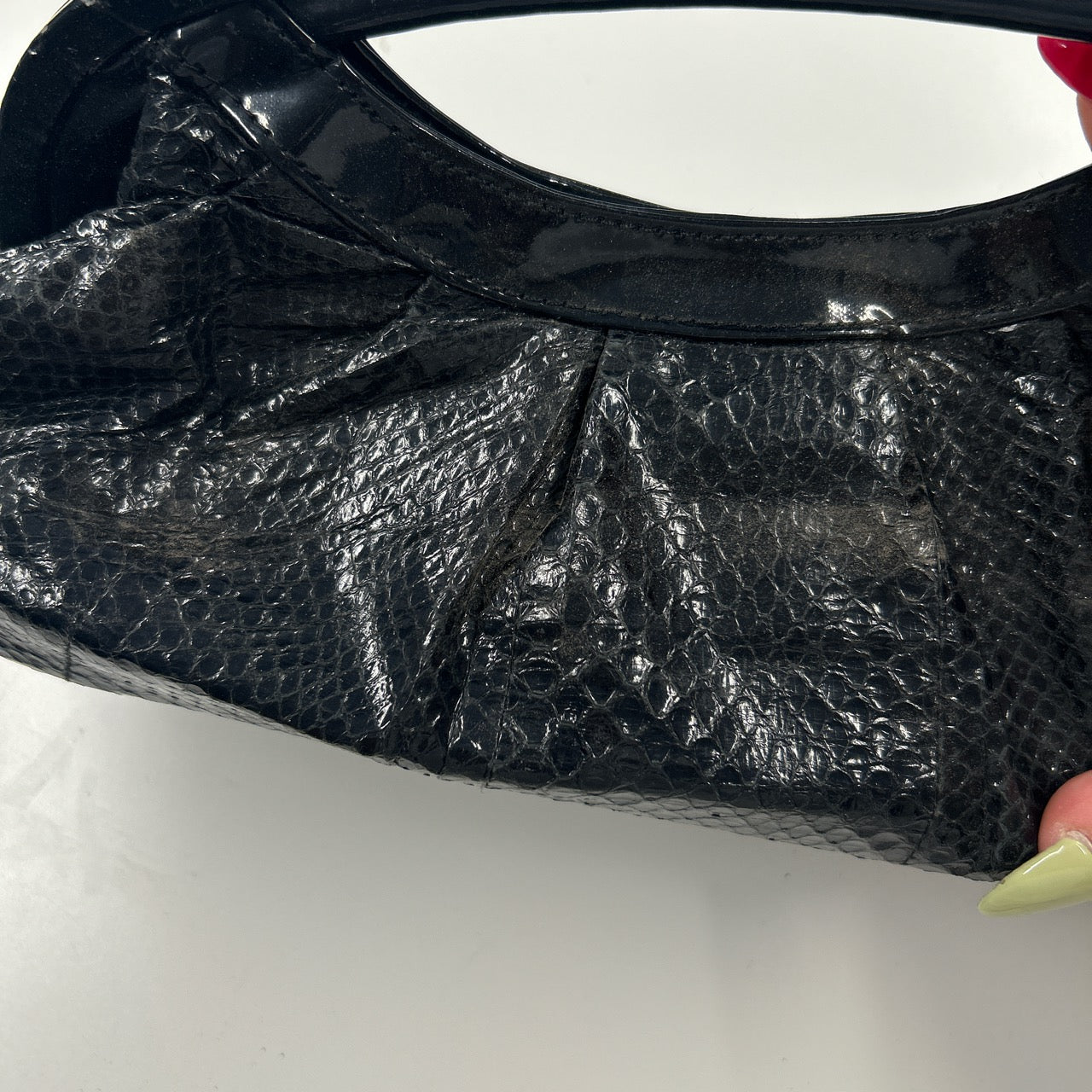 black faux leather croc effect clutch bag