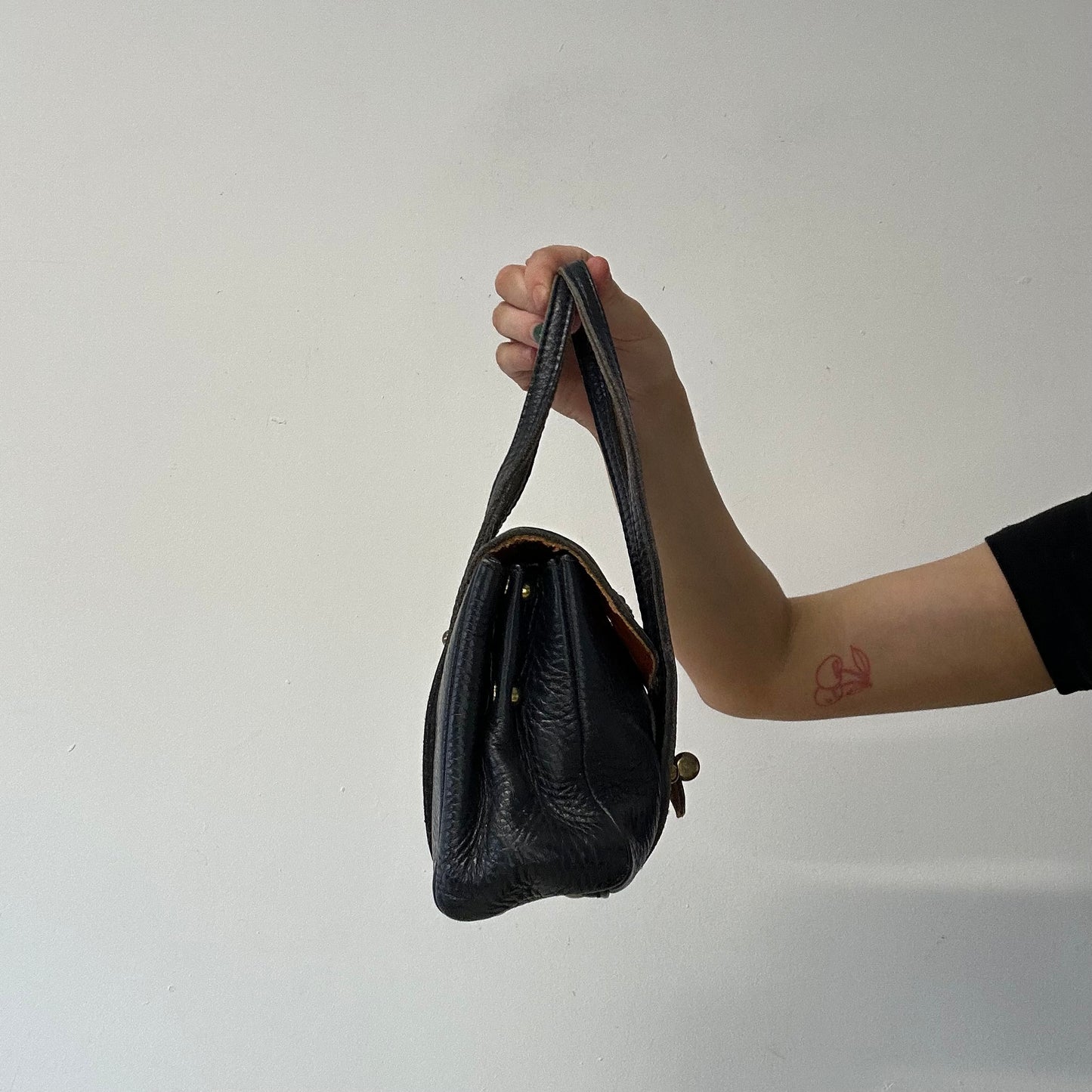 navy studded leather ultra mini hand bag