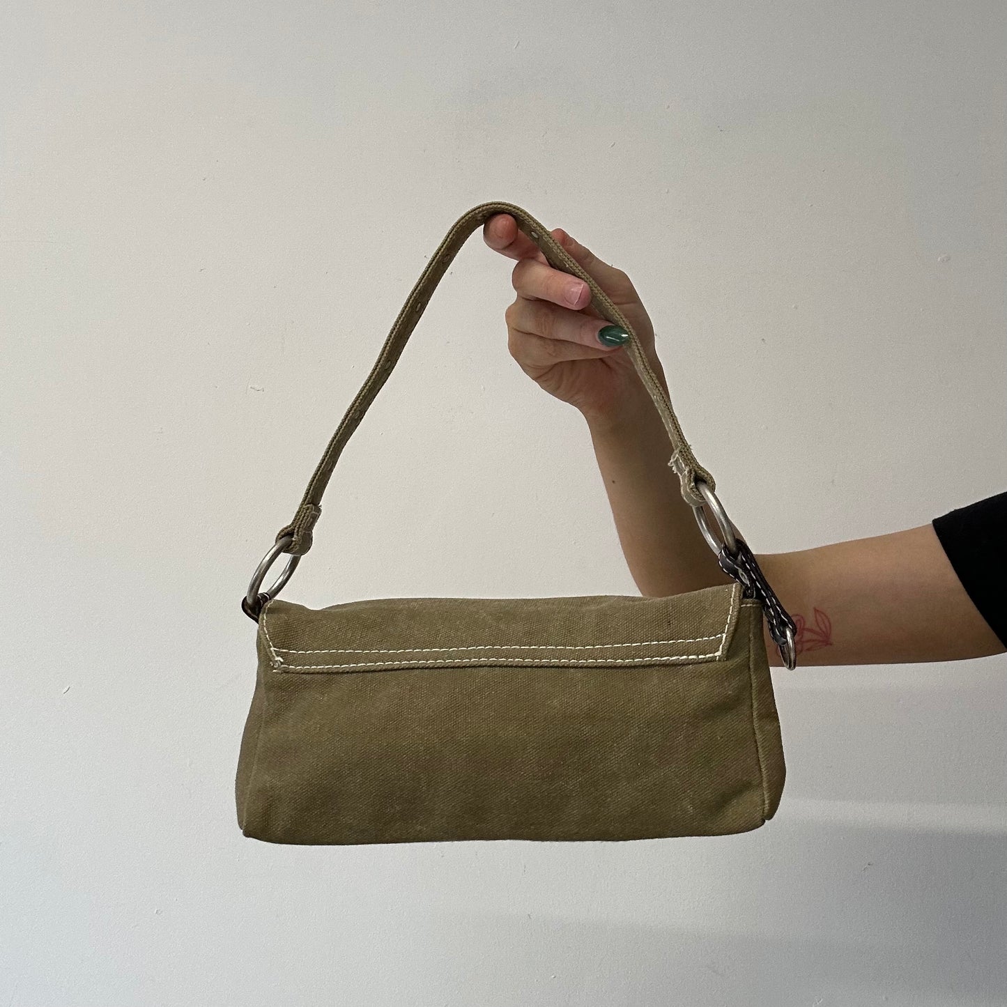 khaki studded mini shoulder bag