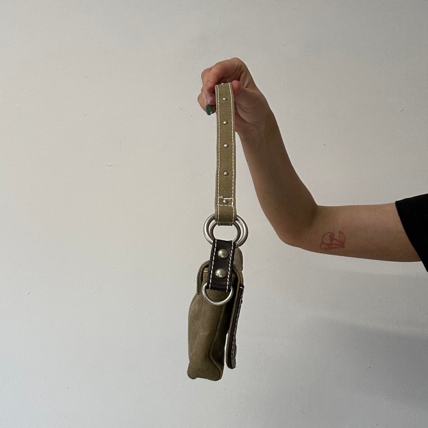 khaki studded mini shoulder bag